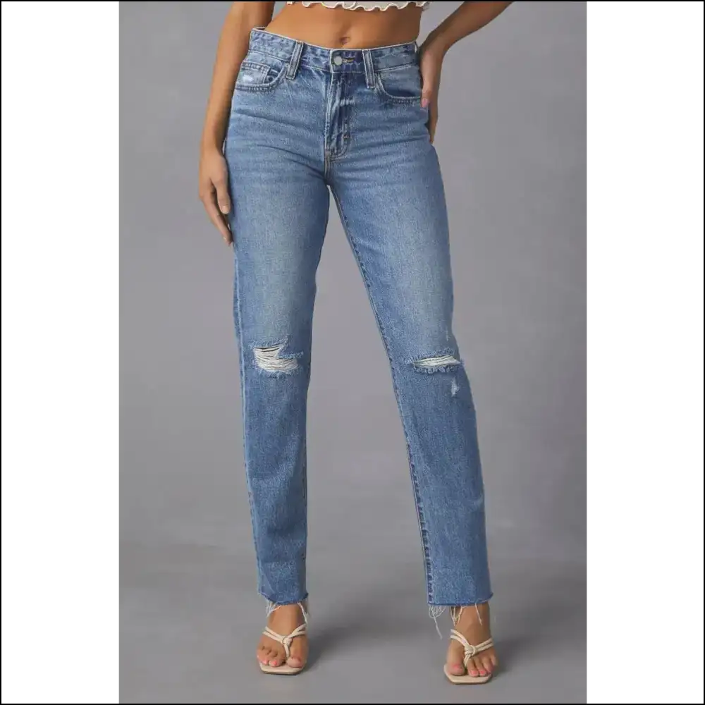 Meet your Distressed Raw Hem Bff: Chic Straight Jeans for Af Fabulousness! - Medium / l - on Sale Worldwide Shipping