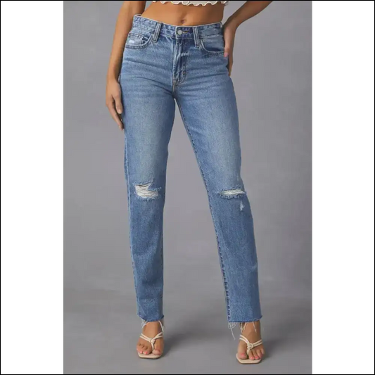 Meet your Distressed Raw Hem Bff: Chic Straight Jeans for Af Fabulousness! - Medium / l - on Sale Worldwide Shipping
