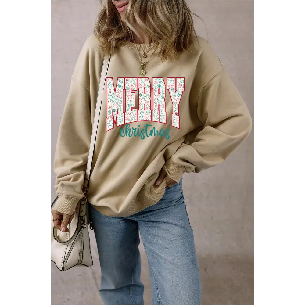Merry Christmas Cozy Round Neck Sweatshirt - Sweatshirts & Hoodies on Sale Worldwide Shipping