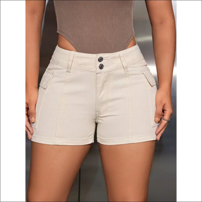 Chic Mid-rise Denim Shorts with Pockets - on Sale Worldwide Shipping