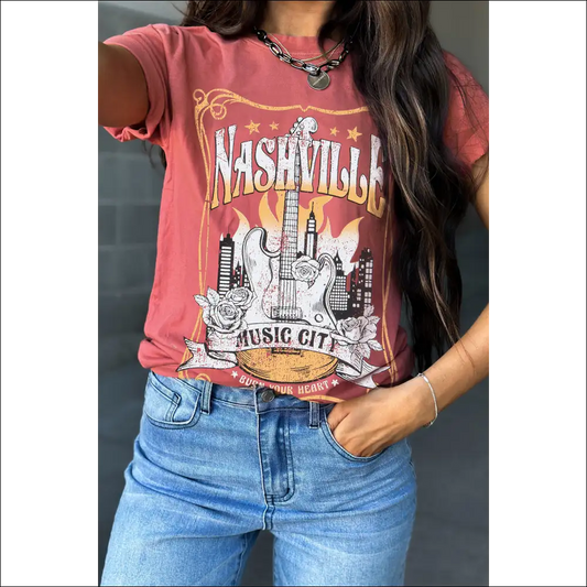 Mineral Red Nashville Music City Retro Tee - s - t Shirts on Sale Worldwide Shipping