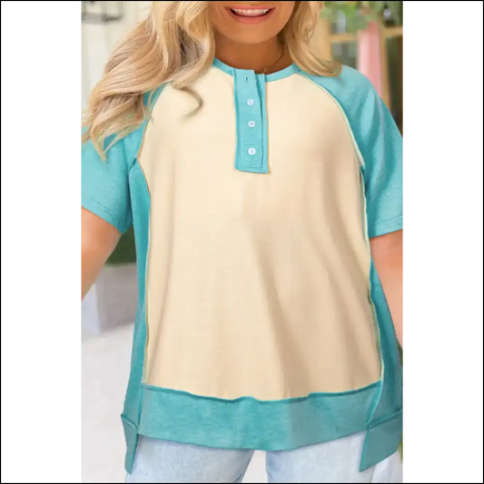 Mint Green Color Block Tee: so Comfy It’s Basically Therapy 🧘‍♀️ - 1x - Plus Size Tops on Sale Worldwide Shipping