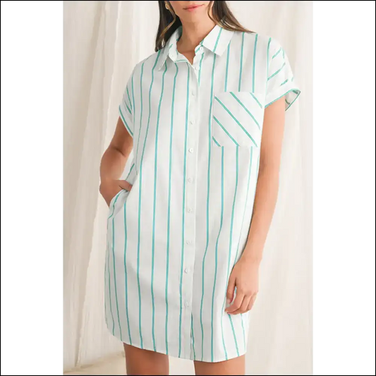 Mint Green Striped Mini Dress: Basically a Portable Party 🎉 - s - Short Dresses on Sale Worldwide Shipping