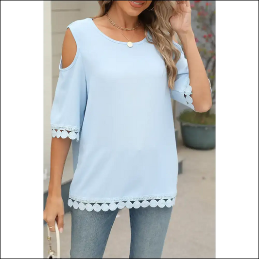 Mist Blue Cold Shoulder Blouse: Showing off 🥶 Shoulders Since Tuesday Needful Things - Mist Blue / s - Blouses on Sale Worldwide Shipping