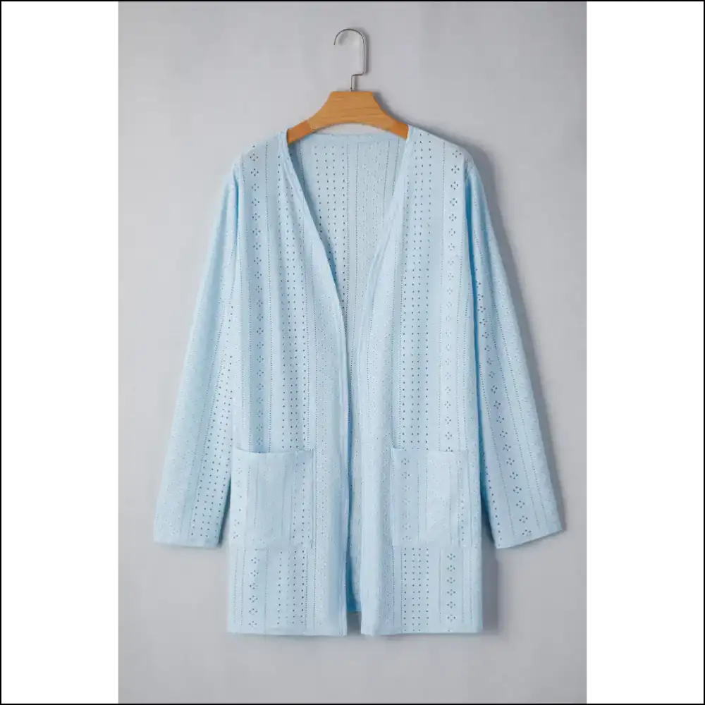 Mist Blue Long Sleeve Pocket Cardigan: Runway Ready () - Cardigans on Sale Worldwide Shipping