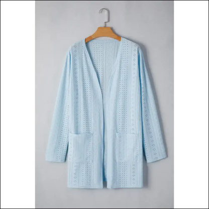 Mist Blue Long Sleeve Pocket Cardigan: Runway Ready () - Cardigans on Sale Worldwide Shipping