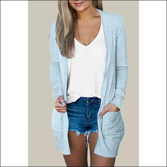 Mist Blue Long Sleeve Pocket Cardigan: Runway Ready () - Mist Blue / s - Cardigans on Sale Worldwide Shipping