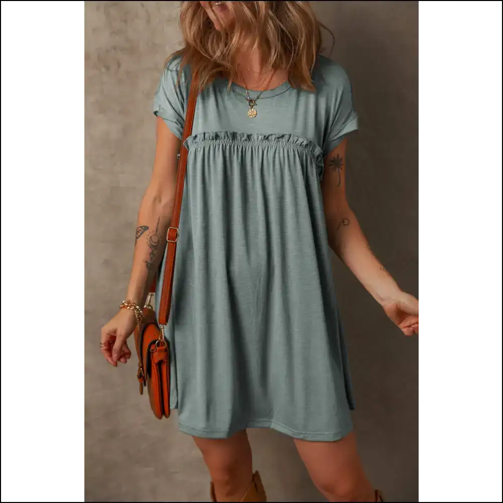 Mist Green Frilled Dress: Basically a Portable Good Vibe 👗💚 - Short Dresses on Sale Worldwide Shipping
