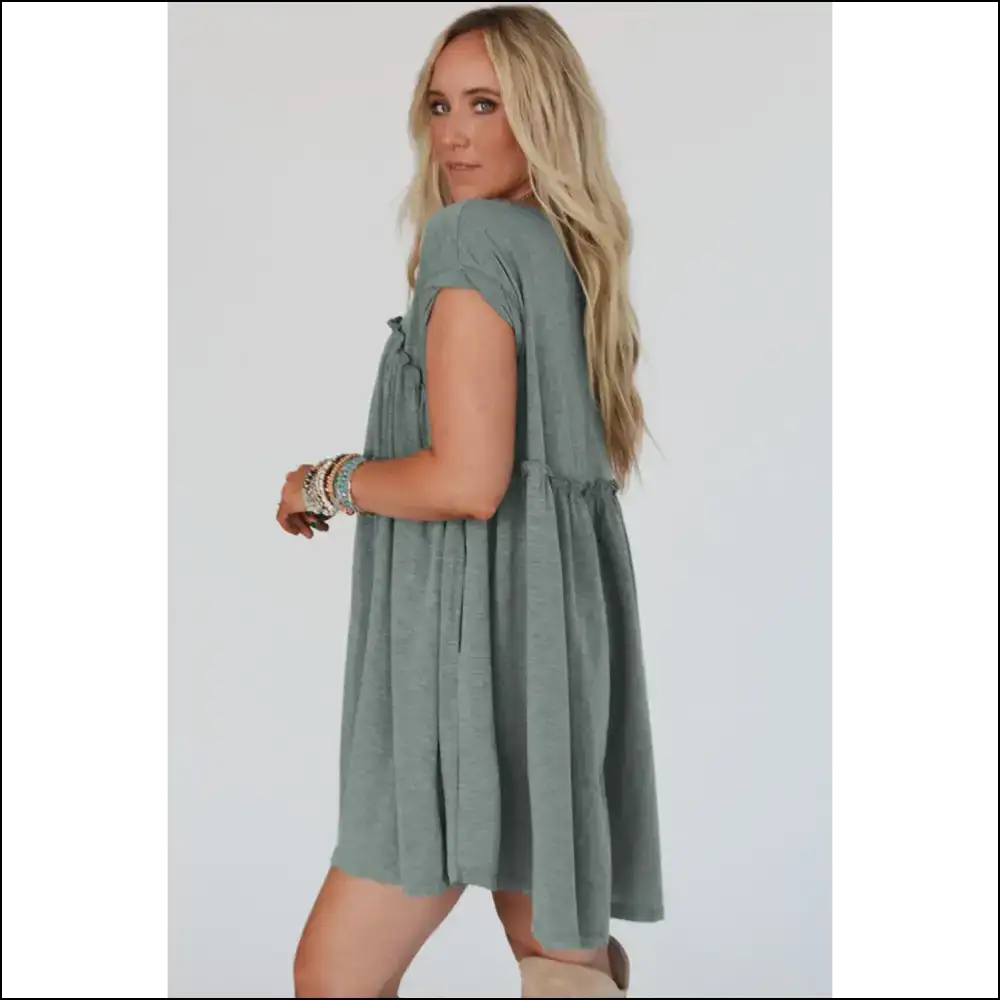 Mist Green Frilled Dress: Basically a Portable Good Vibe 👗💚 - Short Dresses on Sale Worldwide Shipping