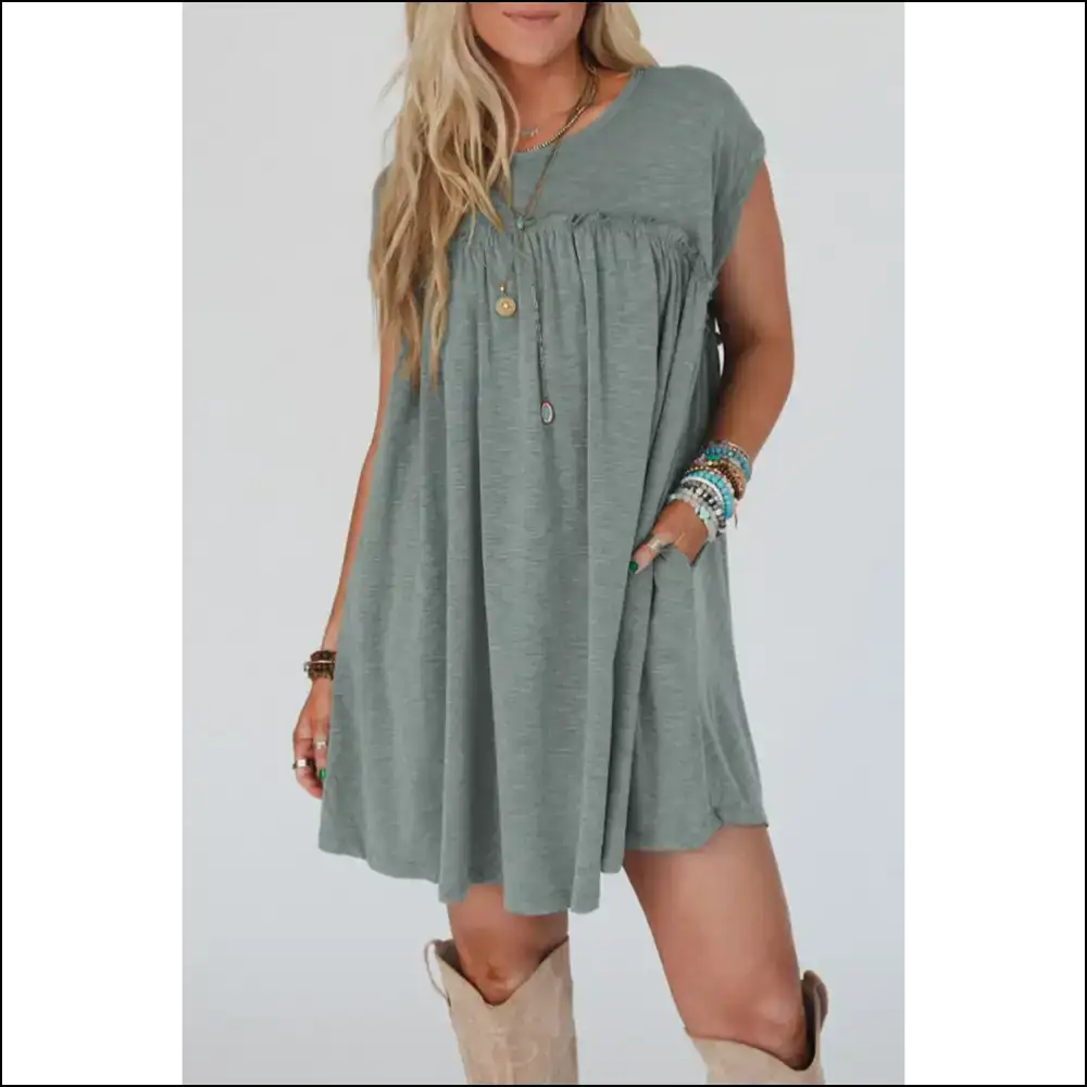 Mist Green Frilled Dress: Basically a Portable Good Vibe 👗💚 - s - Short Dresses on Sale Worldwide Shipping