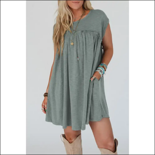 Mist Green Frilled Dress: Basically a Portable Good Vibe 👗💚 - s - Short Dresses on Sale Worldwide Shipping