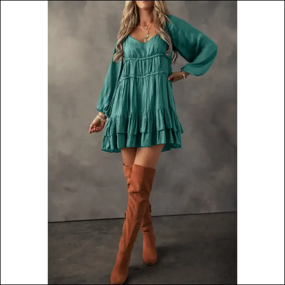 Mist Green Puff Sleeve Mini Dress: Slay in Needful Things! 👗💚 - Short Dresses on Sale Worldwide Shipping