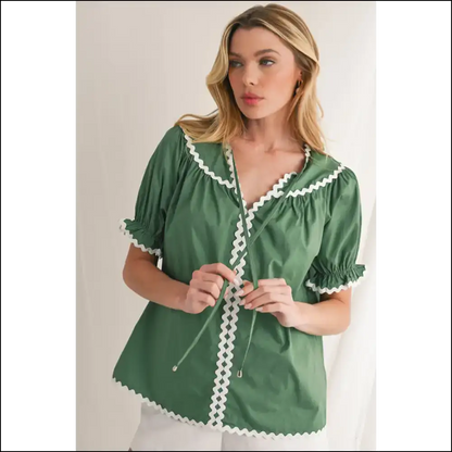Mist Green v Neck Blouse so Cute it Hurts - Blouses on Sale Worldwide Shipping