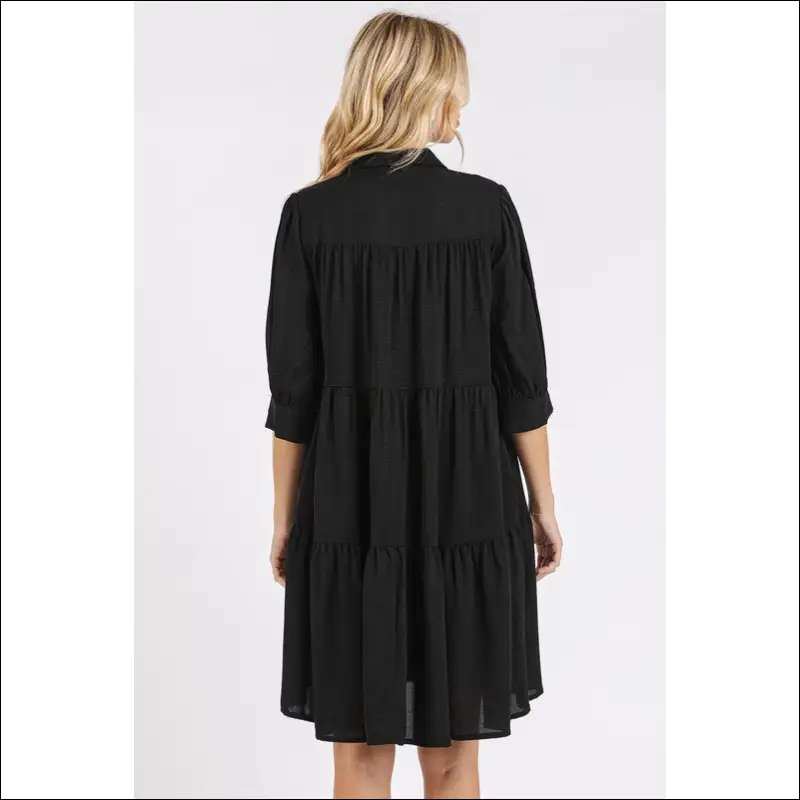 Chic Button Detail Collared Neck Tiered Shirt Dress - Dresses on Sale Worldwide Shipping