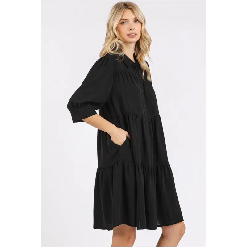 Chic Button Detail Collared Neck Tiered Shirt Dress - Dresses on Sale Worldwide Shipping