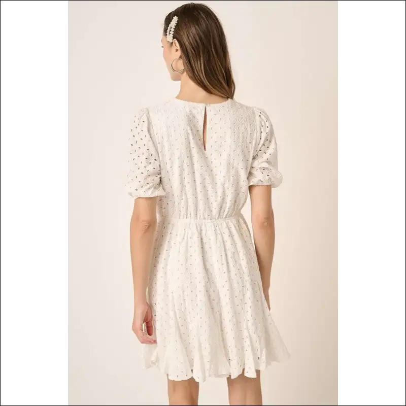 Puff Sleeve Chic Eyelet Mini Dress - Dresses on Sale Worldwide Shipping
