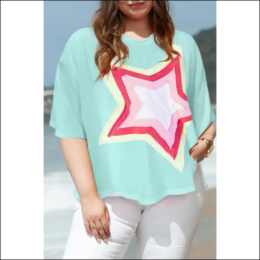 Moonlight Jade Colorblock: I’m a Star Deal with it 🌟 - 1x - Plus Size Tops on Sale Worldwide Shipping