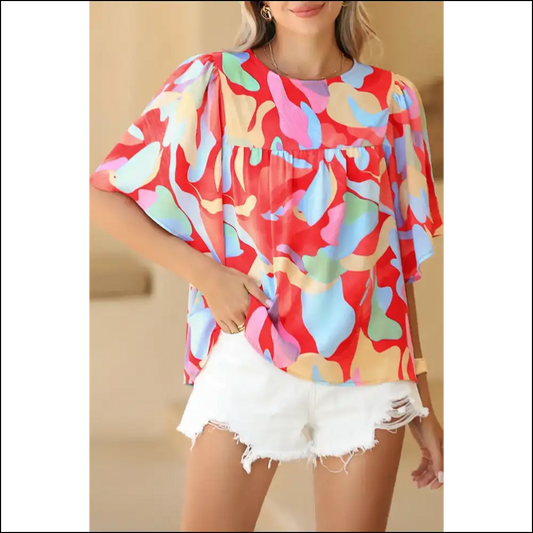Multicolor Abstract Flounce Sleeve Blouse: Prepare for Stares! Needful Things. 😈 - Multicolour / Xs - Blouses on Sale Worldwide Shipping