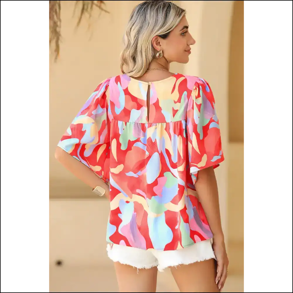 Multicolor Abstract Flounce Sleeve Blouse: Prepare for Stares! Needful Things. 😈 - Blouses on Sale Worldwide Shipping