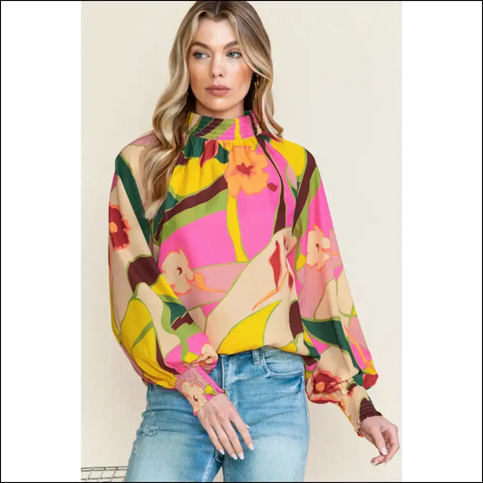Multicolor Abstract Print Boho Blouse: Dress Like your Therapist Advised 🤪 - Needful Things - s - Blouses on Sale Worldwide Shipping