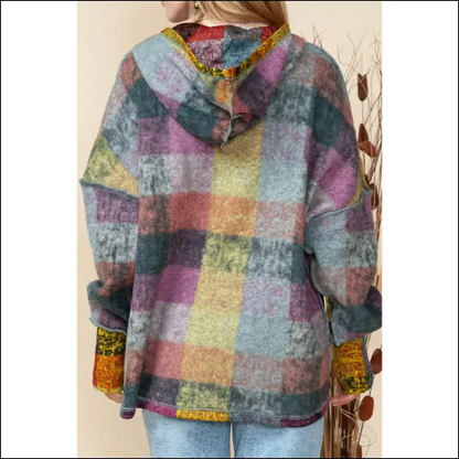 Multicolor Brushed Check Henley Hoodie: Cozy Kangaroo Pocket Perfection from Needful Things 😜 - Sweatshirts & Hoodies on Sale Worldwide