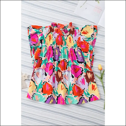 Multicolored Flutter Sleeve Mock Neck Blouse - Blouses on Sale Worldwide Shipping