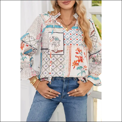 Multicolour Floral Plaid Puff Sleeve Blouse Fashionista Fuel - Blouses on Sale Worldwide Shipping