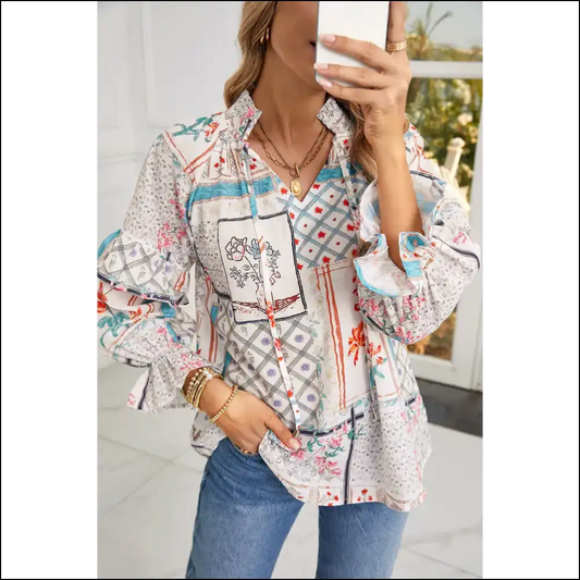 Multicolour Floral Plaid Puff Sleeve Blouse Fashionista Fuel - s - Blouses on Sale Worldwide Shipping