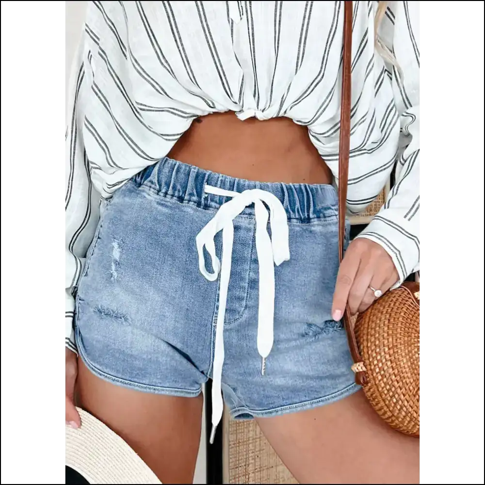 Myosotis Chic: High Waist Distressed Denim Shorts 🍑 - 4 - on Sale Worldwide Shipping