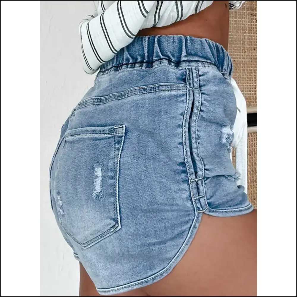 Myosotis Chic: High Waist Distressed Denim Shorts 🍑 - on Sale Worldwide Shipping