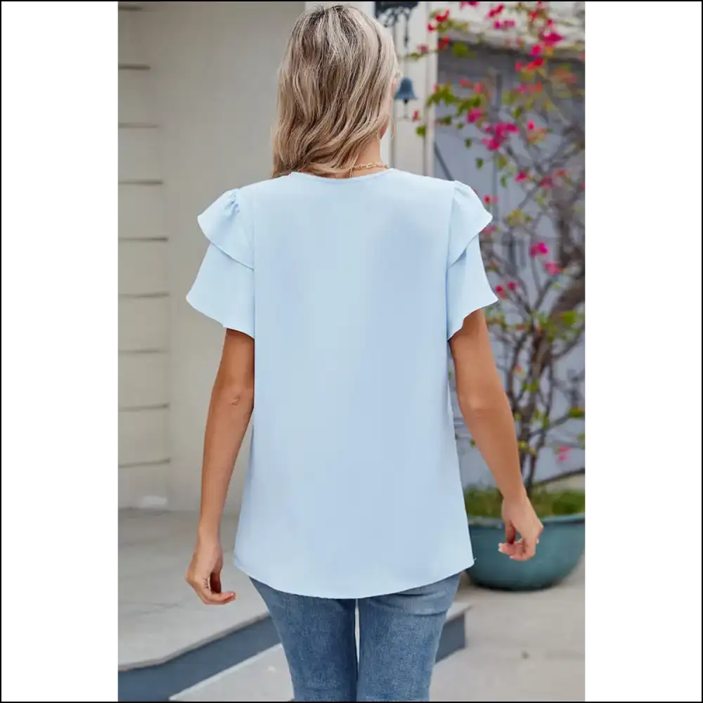 Myosotis Layered Ruffle Sleeve: Fashionista 💀 - Blouses on Sale Worldwide Shipping