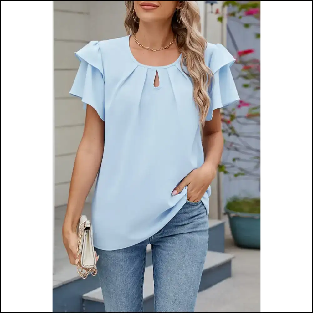 Myosotis Layered Ruffle Sleeve: Fashionista 💀 - s - Blouses on Sale Worldwide Shipping