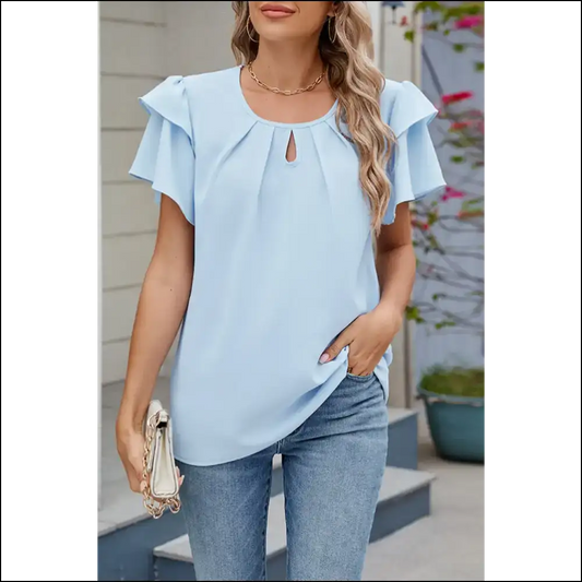 Myosotis Layered Ruffle Sleeve: Fashionista 💀 - s - Blouses on Sale Worldwide Shipping