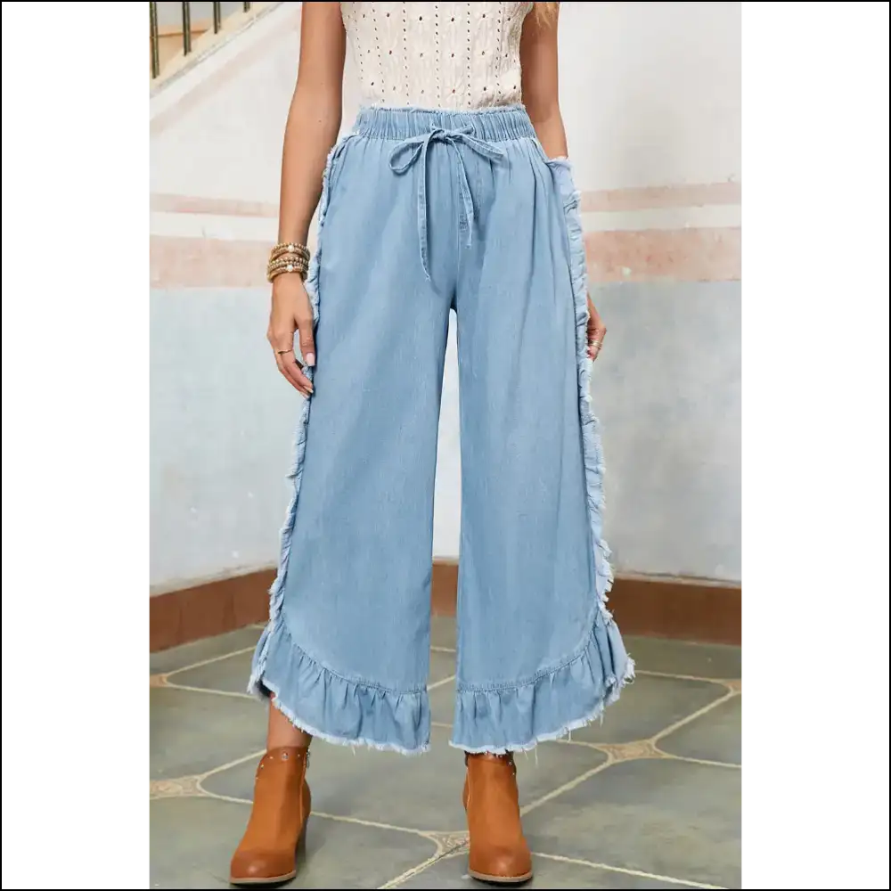 Myosotis Light Wash Ruffle Jeans: Leg Day? Nah Fab Day! 👖✨ - 4 - Jeans on Sale Worldwide Shipping