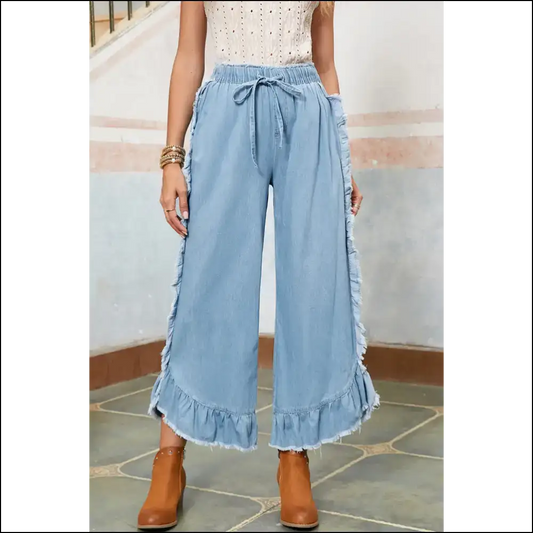 Myosotis Light Wash Ruffle Jeans: Leg Day? Nah Fab Day! 👖✨ - 4 - Jeans on Sale Worldwide Shipping