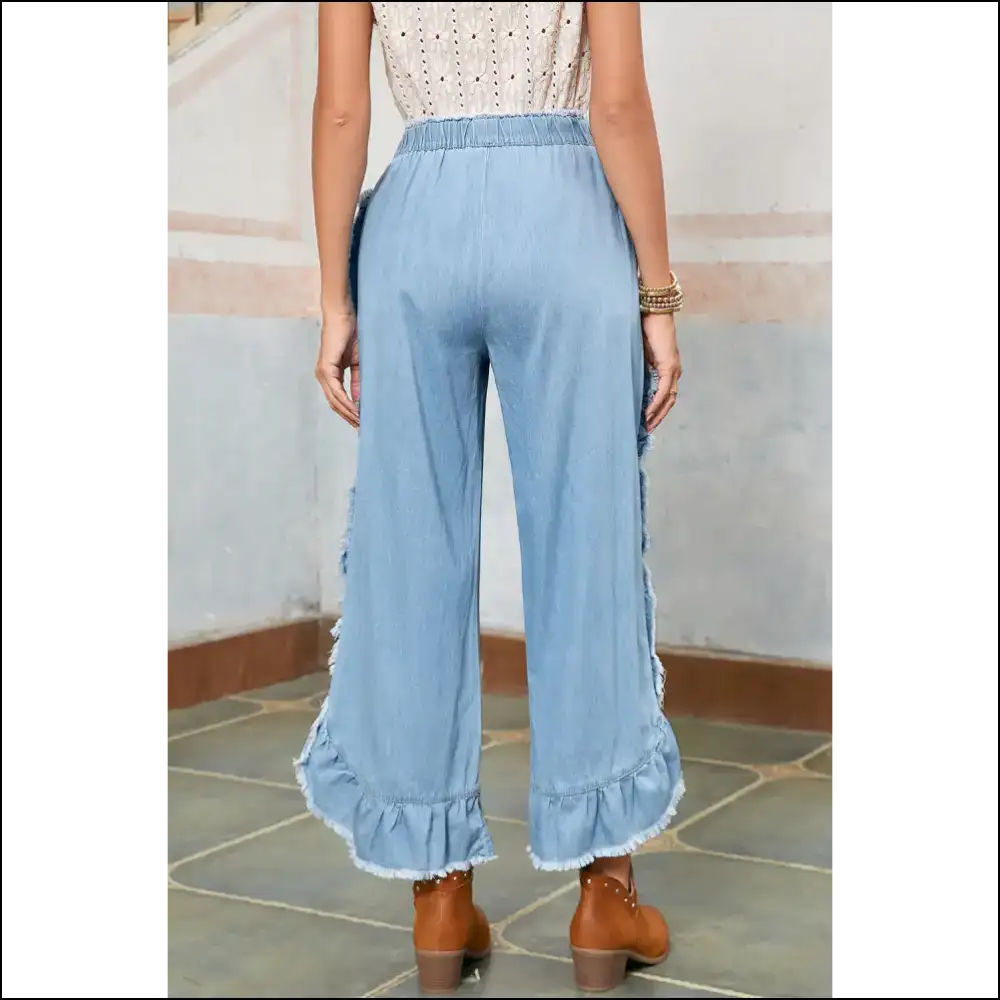 Myosotis Light Wash Ruffle Jeans: Leg Day? Nah Fab Day! 👖✨ - Jeans on Sale Worldwide Shipping