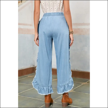 Myosotis Light Wash Ruffle Jeans: Leg Day? Nah Fab Day! 👖✨ - Jeans on Sale Worldwide Shipping