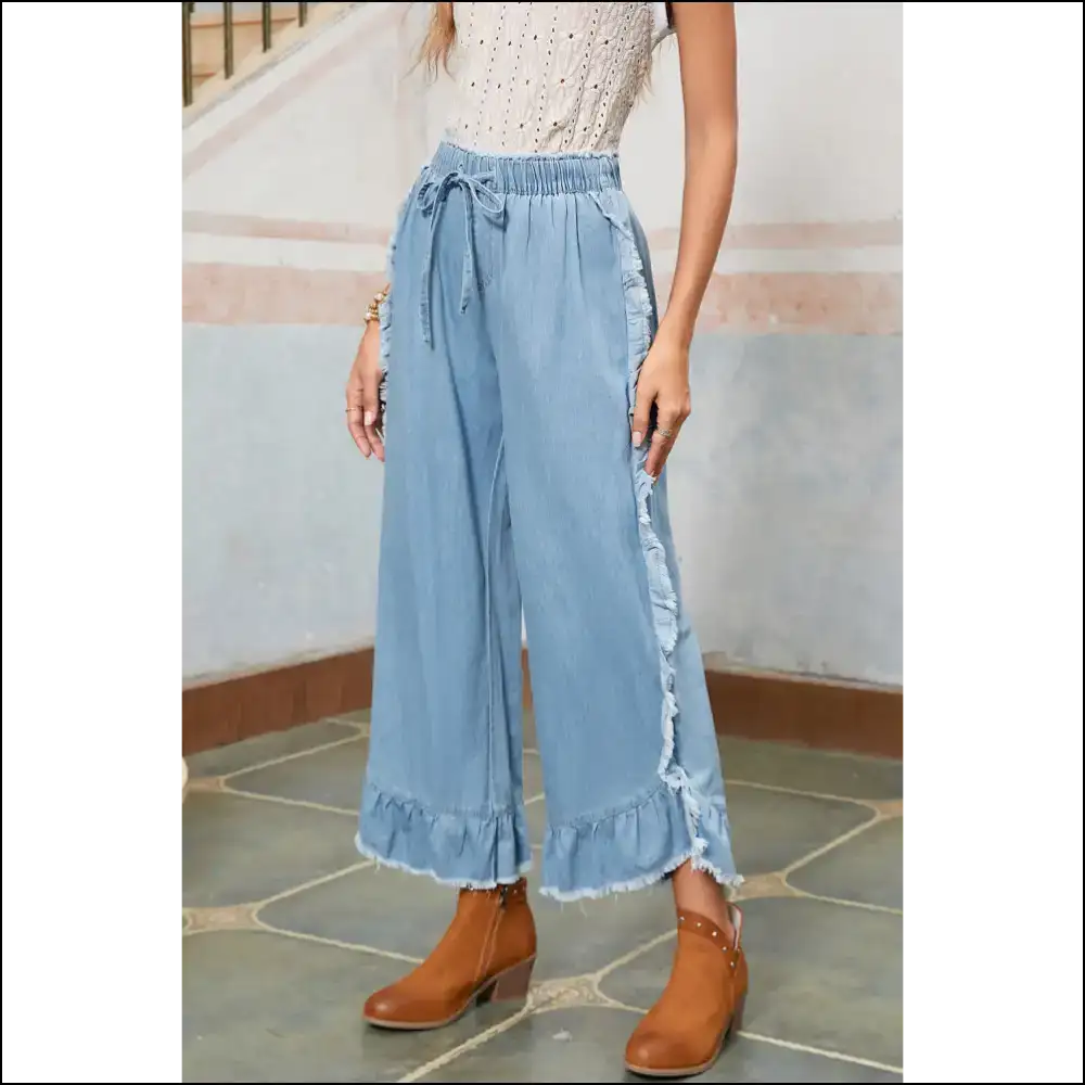 Myosotis Light Wash Ruffle Jeans: Leg Day? Nah Fab Day! 👖✨ - Jeans on Sale Worldwide Shipping