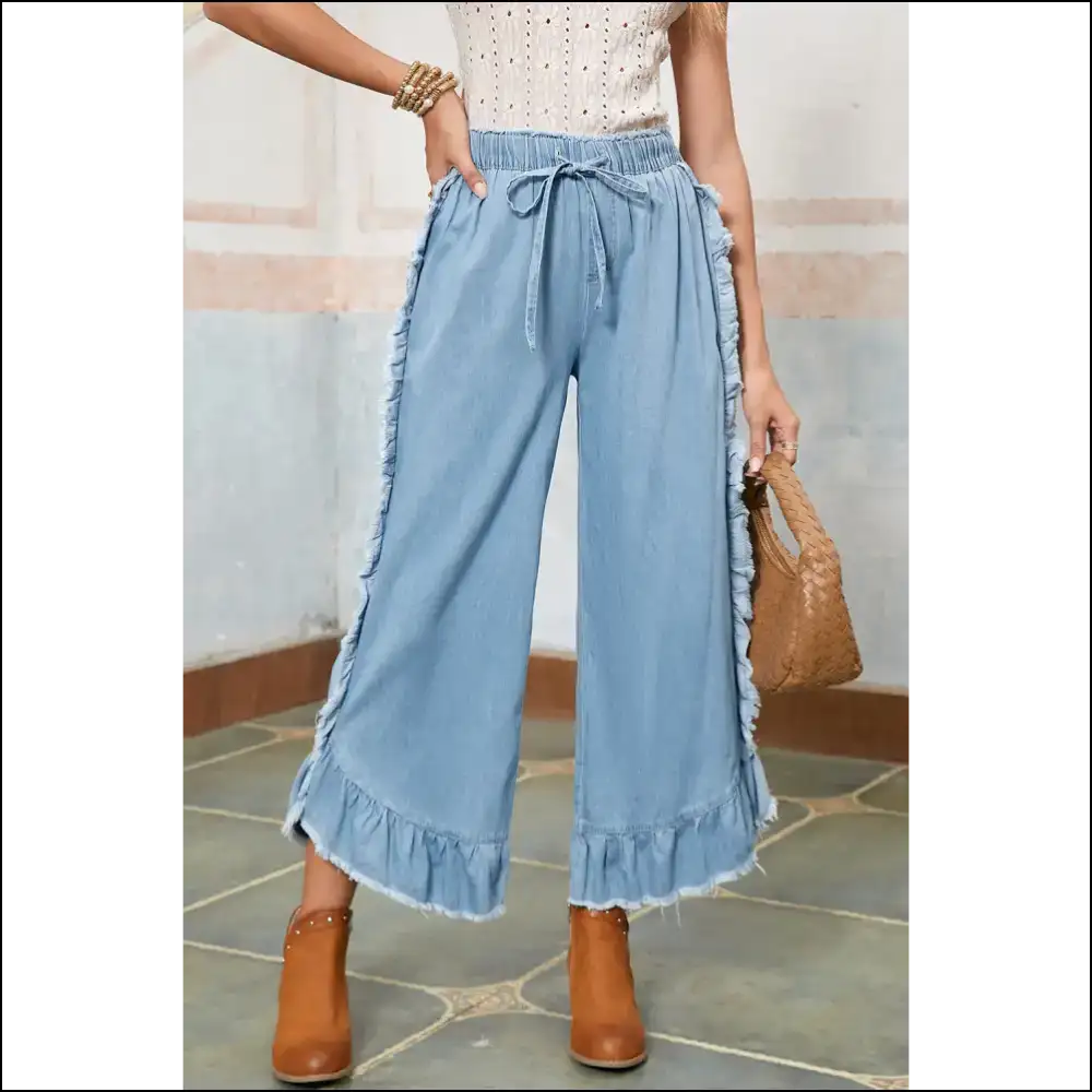 Myosotis Light Wash Ruffle Jeans: Leg Day? Nah Fab Day! 👖✨ - Jeans on Sale Worldwide Shipping
