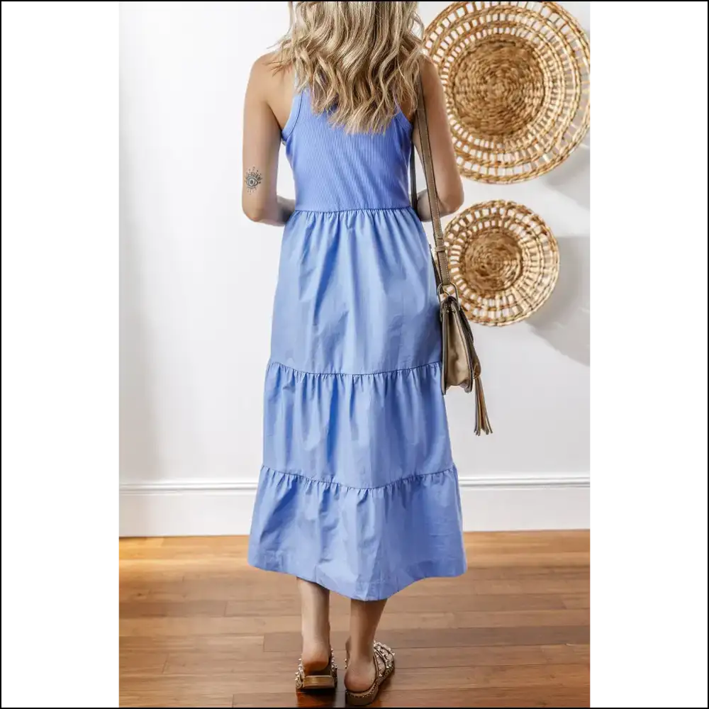 Myosotis Ribbed Vest Patchwork Tiered Midi Dress: Goddess 👑 (needful Things) - Dresses on Sale Worldwide Shipping