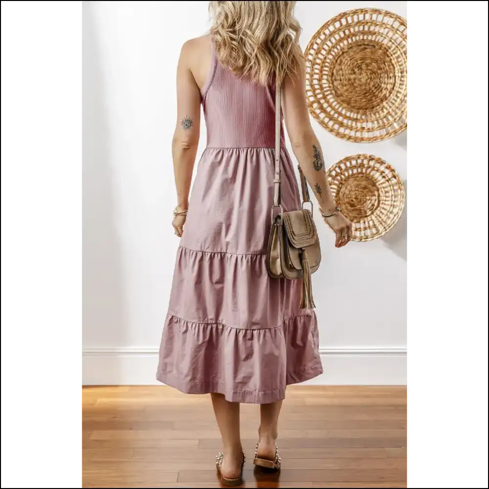 Myosotis Ribbed Vest Patchwork Tiered Midi Dress: Goddess 👑 (needful Things) - Dresses on Sale Worldwide Shipping