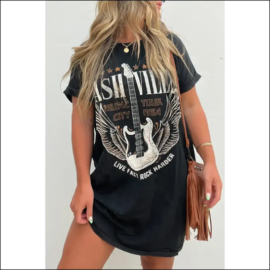 Nashville Guitar Print Dress: Rockstar or Roadkill? 🎸 Needful Things - Black / s - Short Dresses on Sale Worldwide Shipping