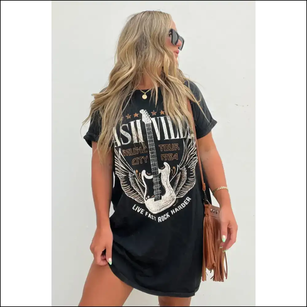 Nashville Guitar Print Dress: Rockstar or Roadkill? 🎸 Needful Things - Short Dresses on Sale Worldwide Shipping