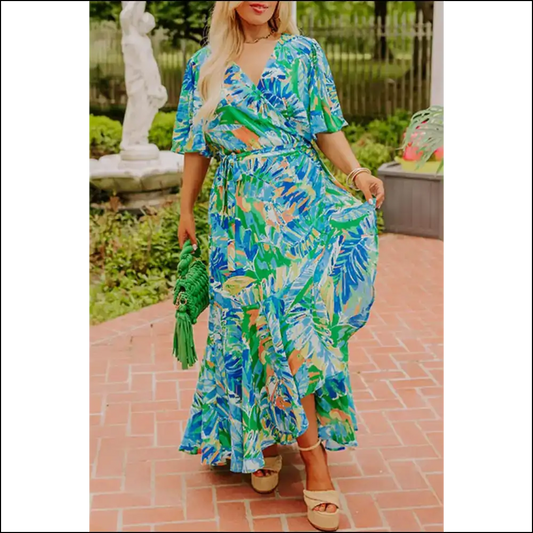 Nature Goddess: Green Leaves Print Maxi Dress! 🌿 Needful Things - 1x - Plus Size Dresses on Sale Worldwide Shipping