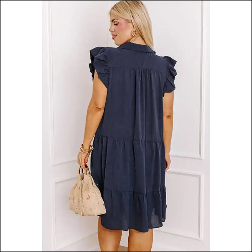 Navy Blue Flutter Sleeve Dress: Curvalicious! Plus Size Dresses on Sale Worldwide Shipping
