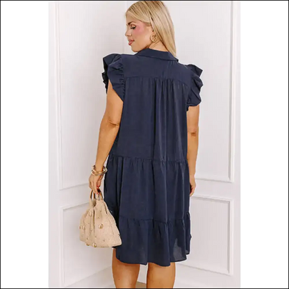 Navy Blue Flutter Sleeve Dress: Curvalicious! Plus Size Dresses on Sale Worldwide Shipping