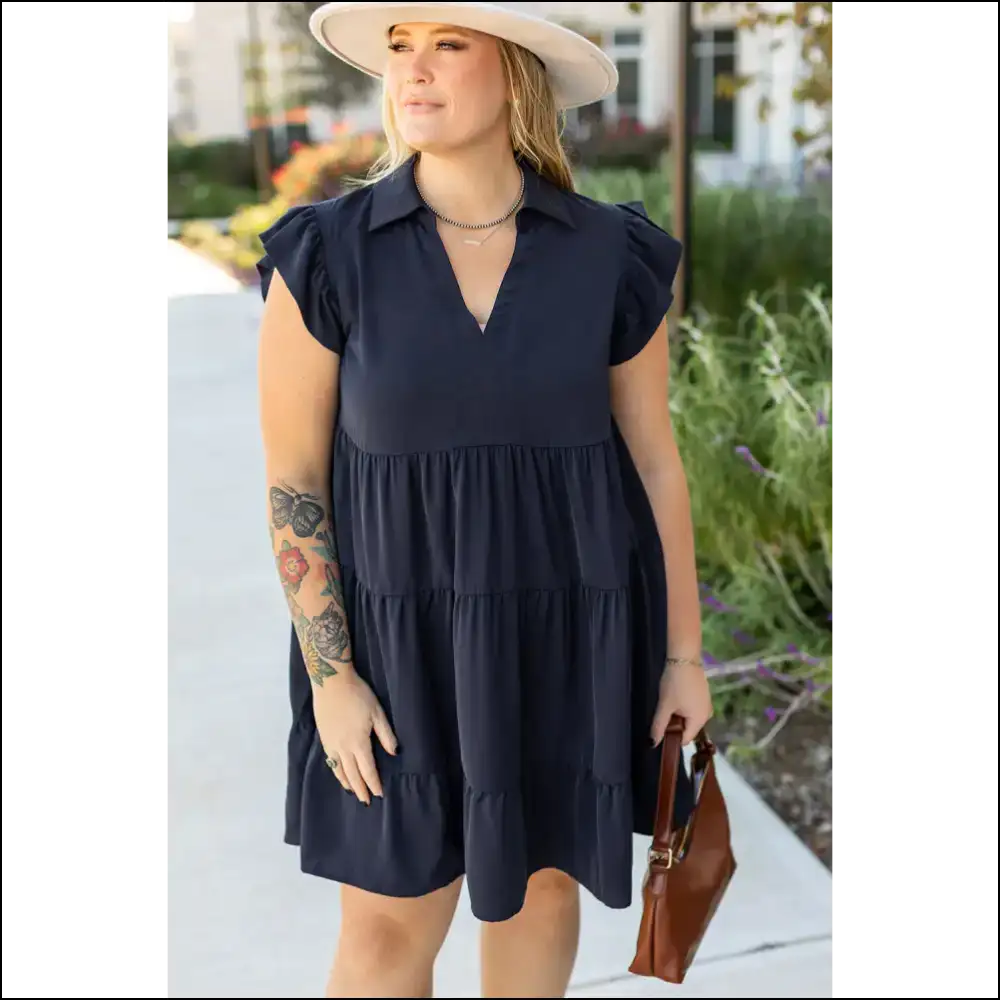 Navy Blue Flutter Sleeve Dress: Curvalicious! Plus Size Dresses on Sale Worldwide Shipping