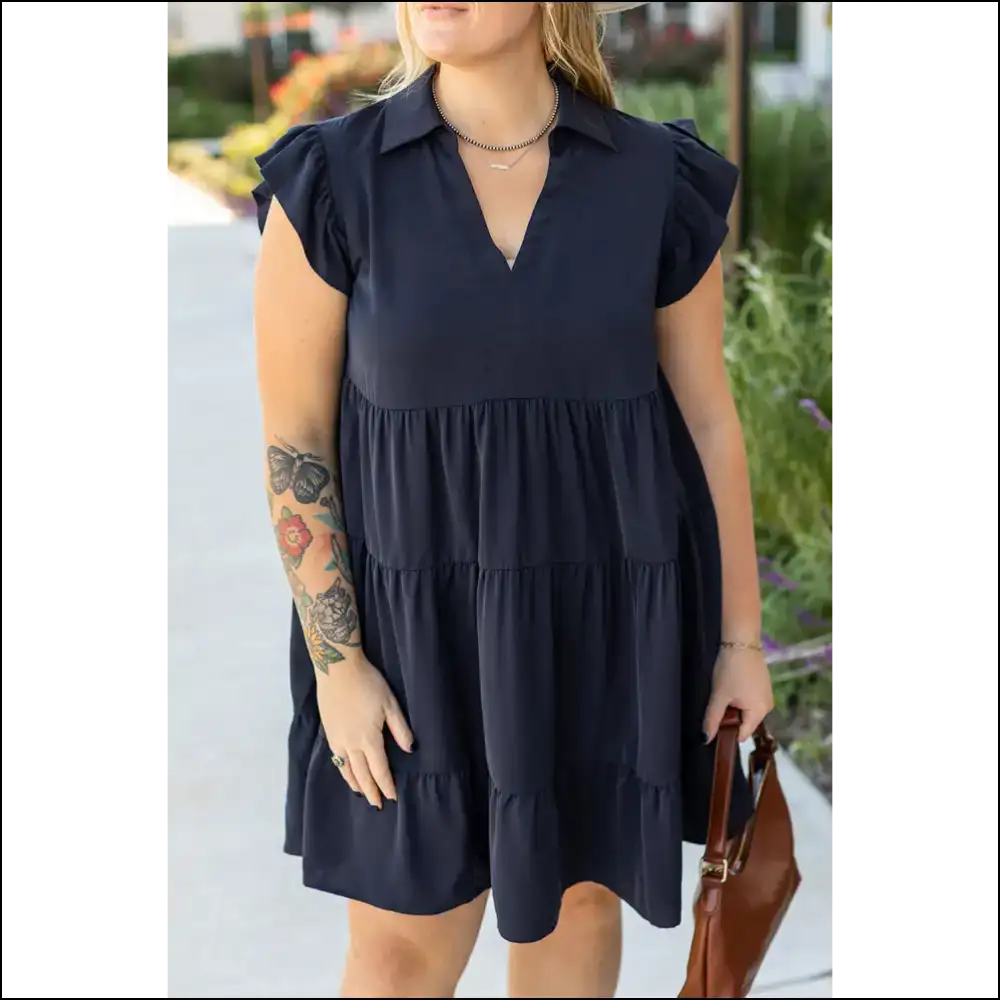 Navy Blue Flutter Sleeve Dress: Curvalicious! Plus Size Dresses on Sale Worldwide Shipping