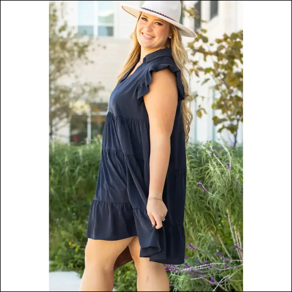 Navy Blue Flutter Sleeve Dress: Curvalicious! Plus Size Dresses on Sale Worldwide Shipping