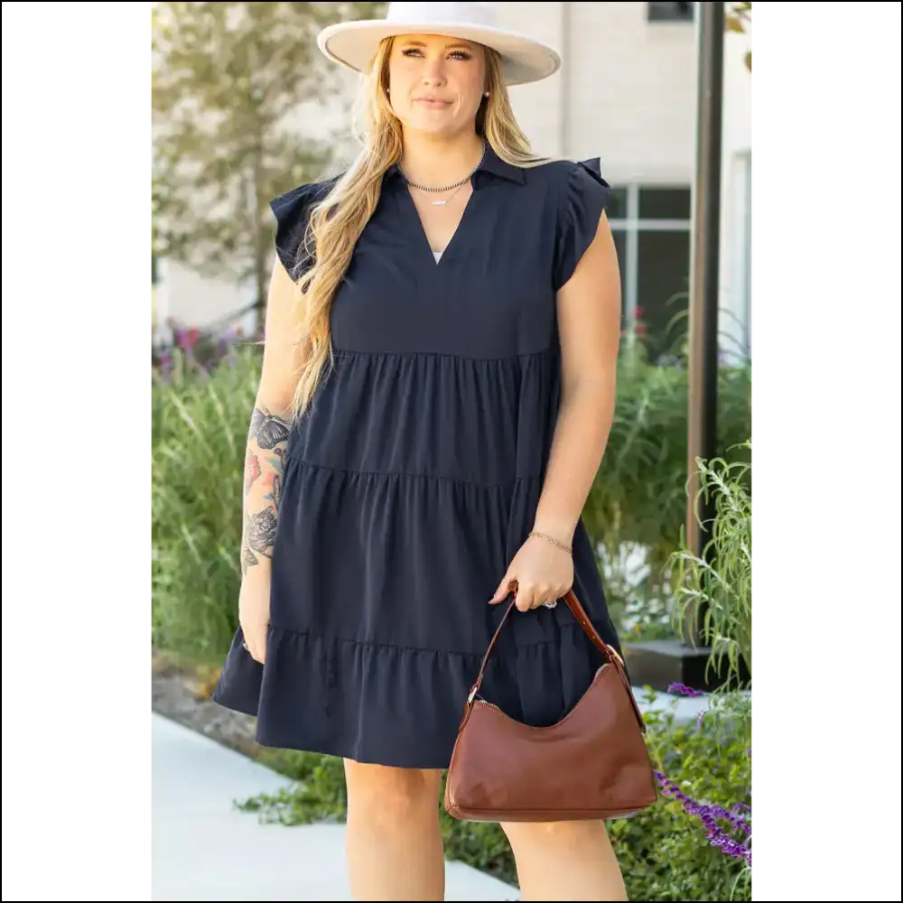 Navy Blue Flutter Sleeve Dress: Curvalicious! Plus Size Dresses on Sale Worldwide Shipping